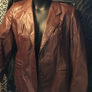All genuine leather brown taupe button up